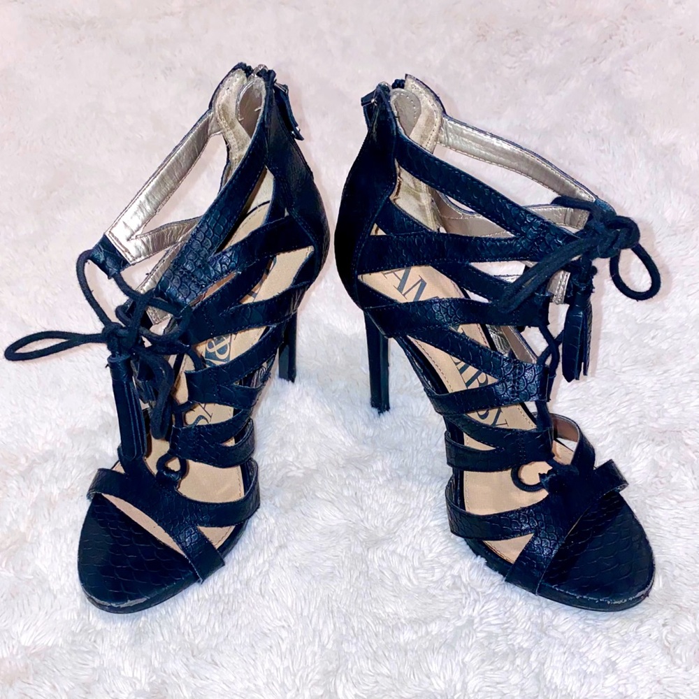 LACE UP OPEN TOE THIN HIGH HEEL SHOES